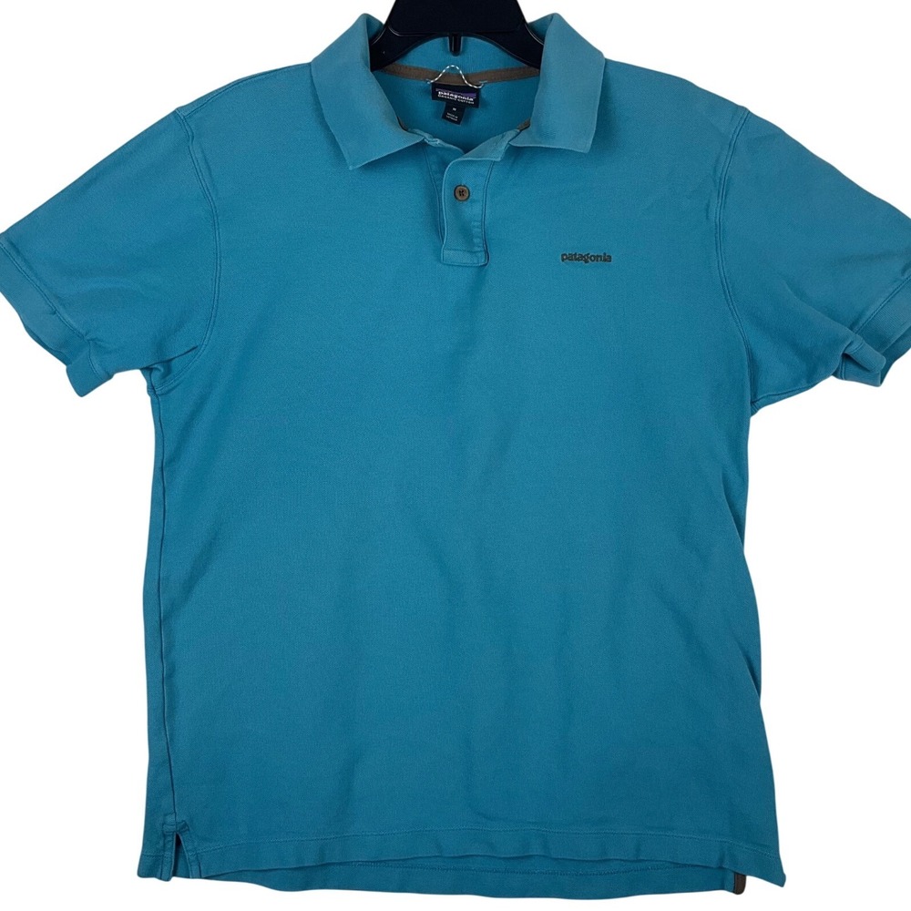 Patagonia Mens Organic‎ Cotton Pique Polo Shirt Teal Blue 52381 Size M